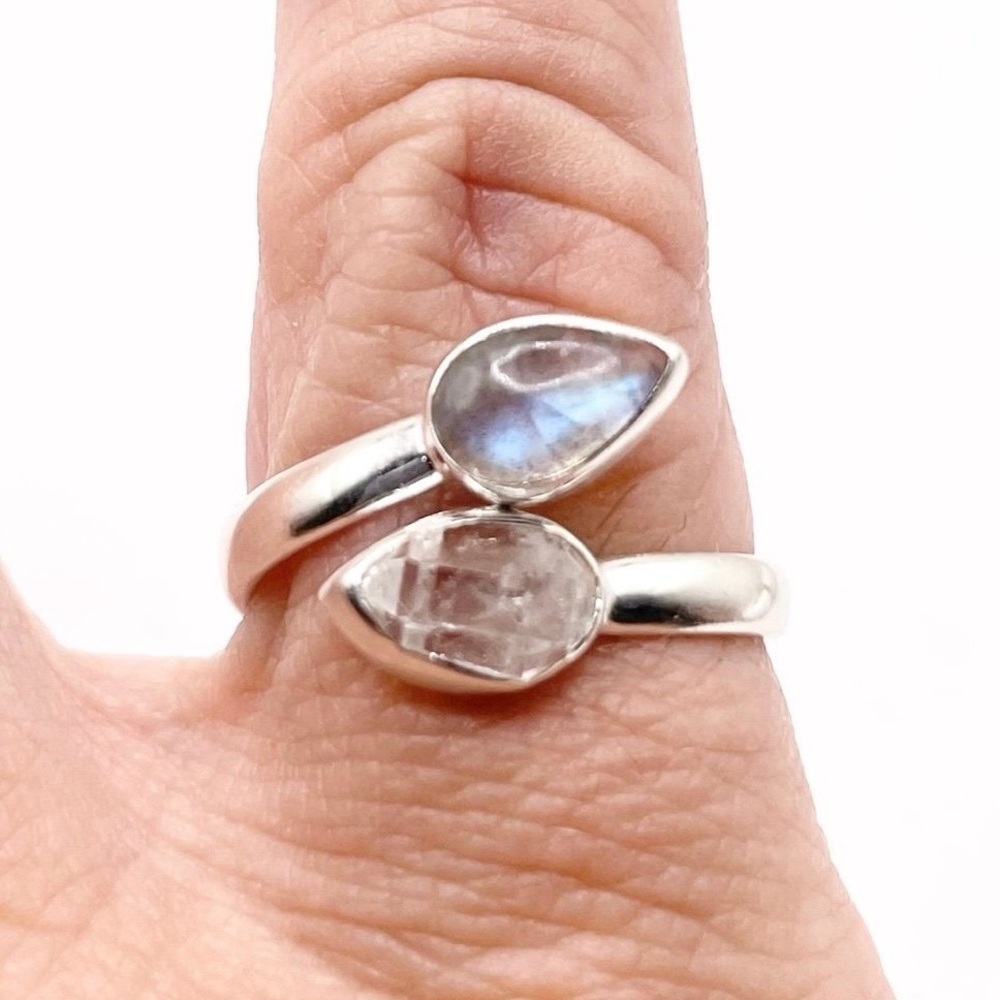Size 6 Herkmer Diamond Bypass 925 Sterling Silver Ring